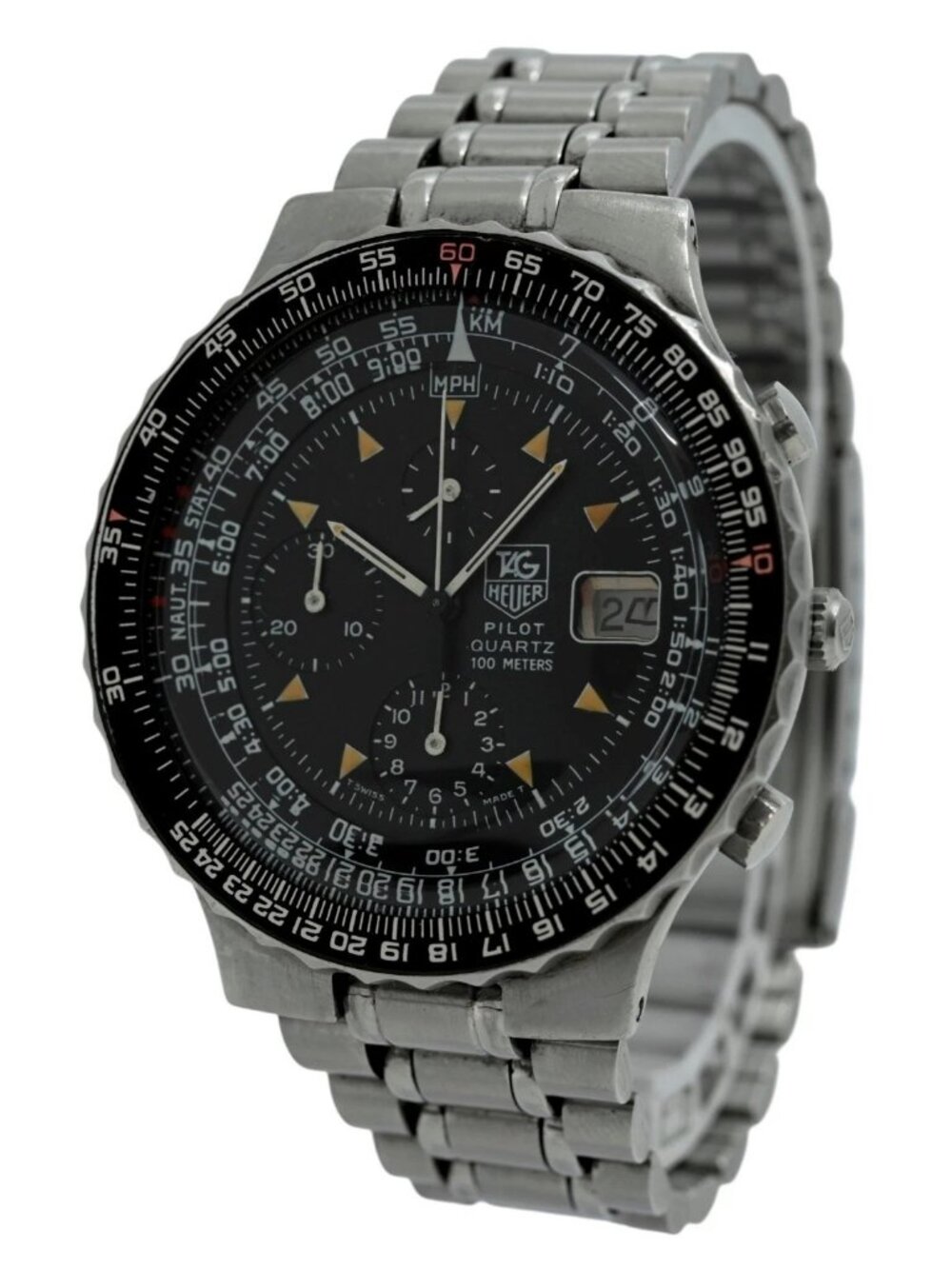 Tag Heuer 43mm Men's Vintage Pilot Black Dial SS Aviation Watch Ref: 230.206!